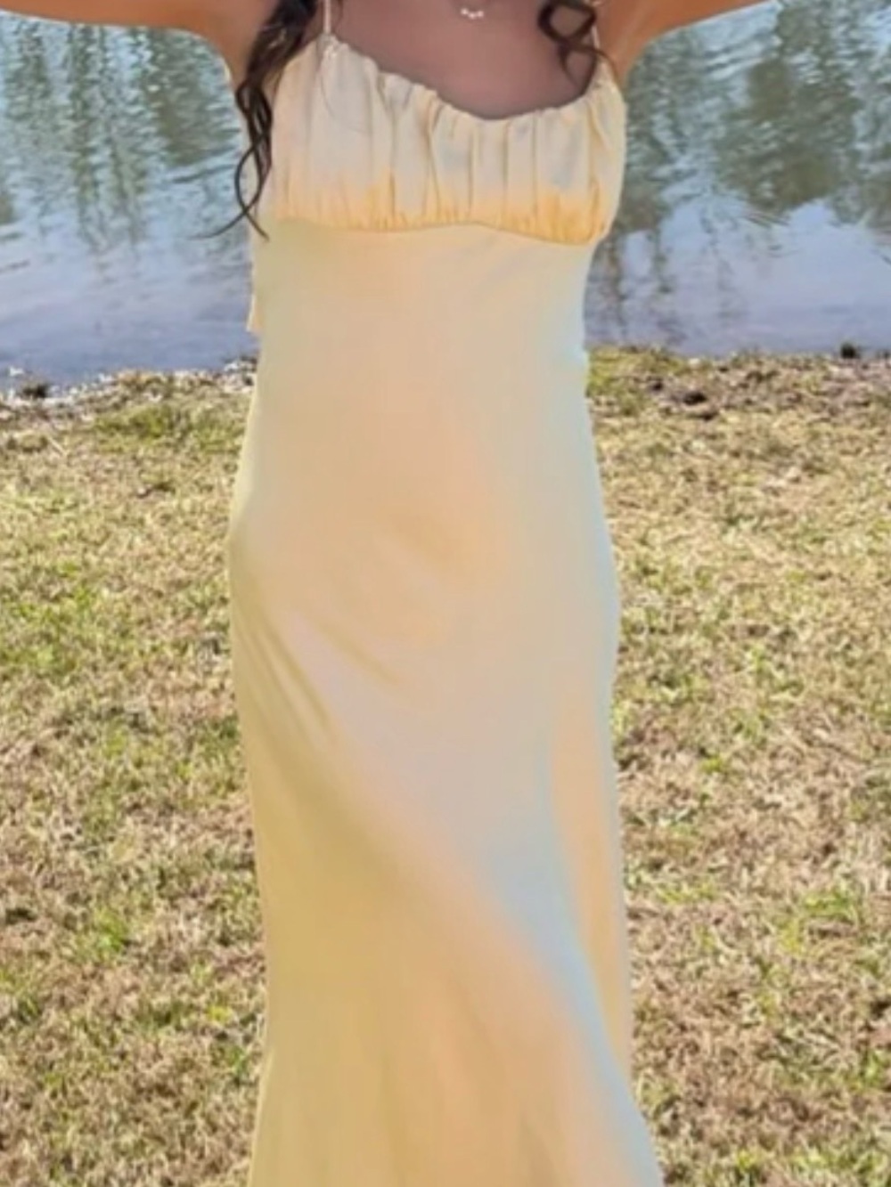 Elegant Yellow Ruffle-Top Slip Dress
